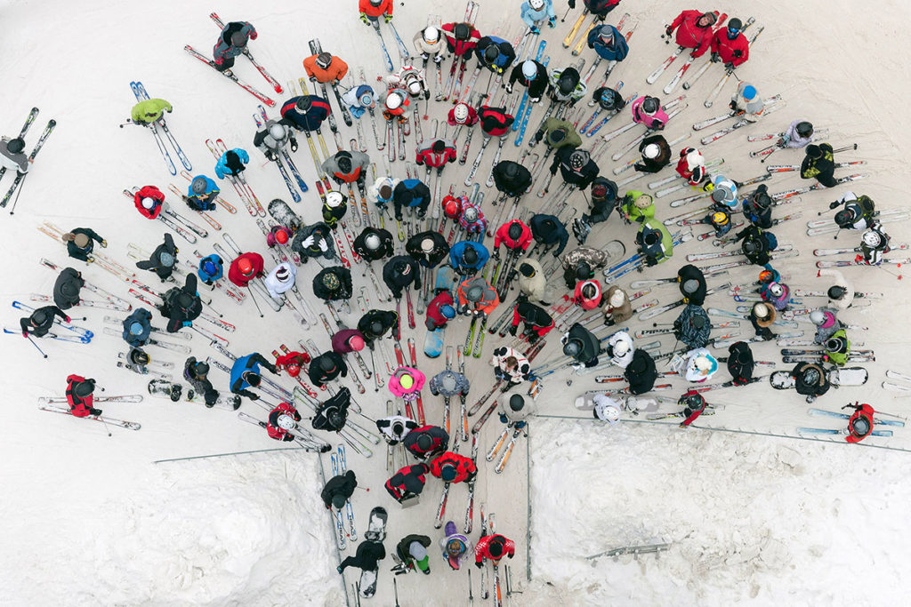 Poland Czarna Gora Skiers gather at Czarna Gora ski resort in the Klodzo Valley.