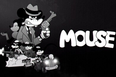 Retro Mickey Mouse animasyonu görünümlü bir FPS oyunu